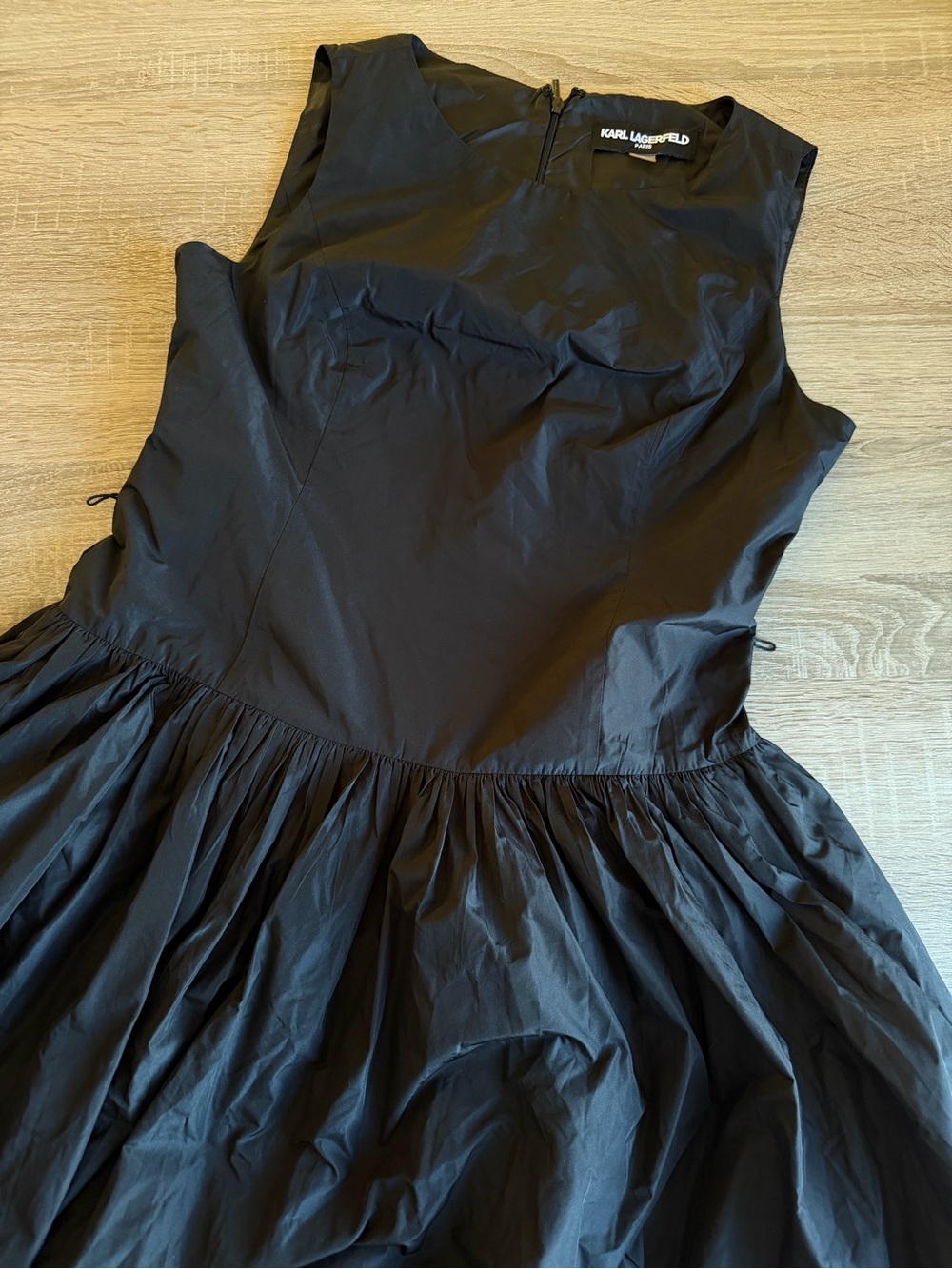 Karl Lagerfeld Taffeta Drop Waist Ball Gown Sleeveless Black Midi Dress Size 10 - Picture 6 of 15